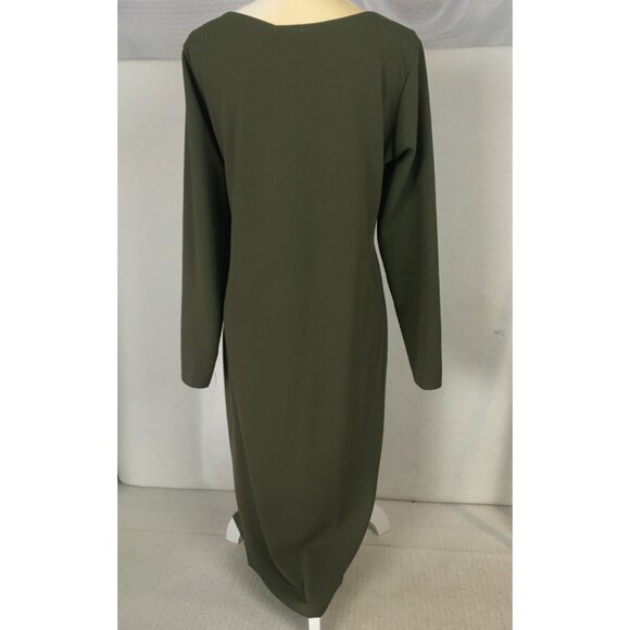 PrettyLittleThing Dress Women Size 24 Olive Green V neck Long Sleeves New w Tags - Picture 4 of 14
